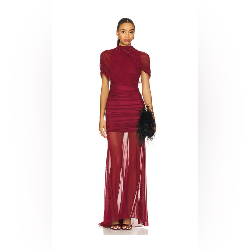 Amanda Uprichard Burgundy Mesh Maxi Dress